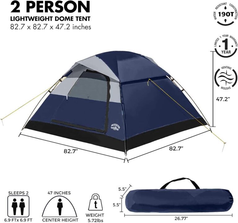 Pacific Pass 2 Person Family Dome Tent With Removable Rain Fly