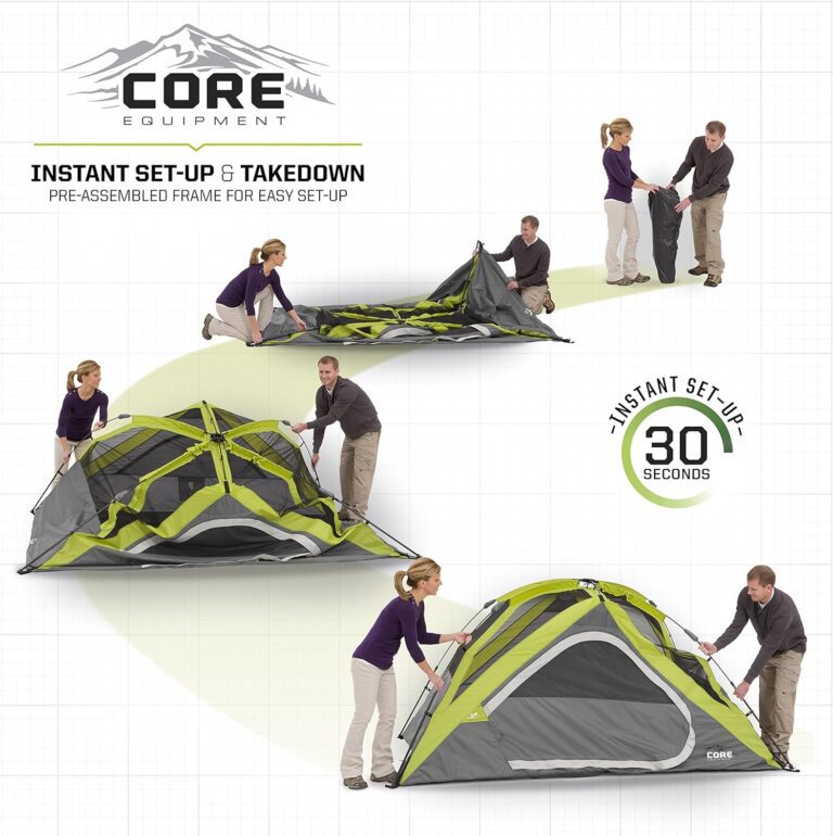 Core Equipment Instant Tent 4 Person Instant Dome Tent, Grey/Green